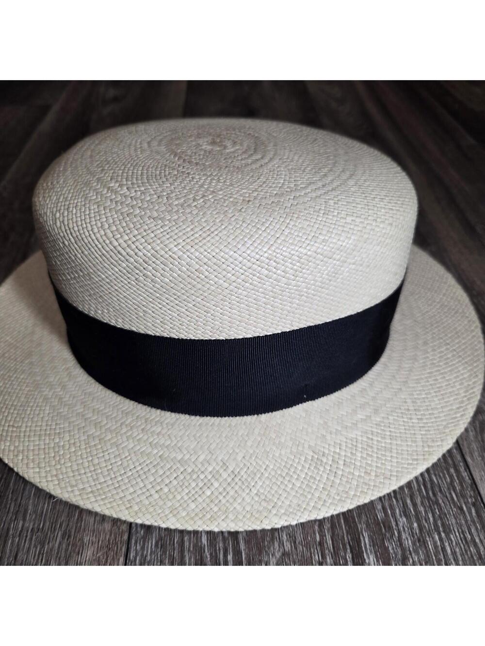 Rare Vintage Goorin Bros Straw Flat Top Sun Boater Hat Beige Size L Kai Kai ? - Picture 4 of 14